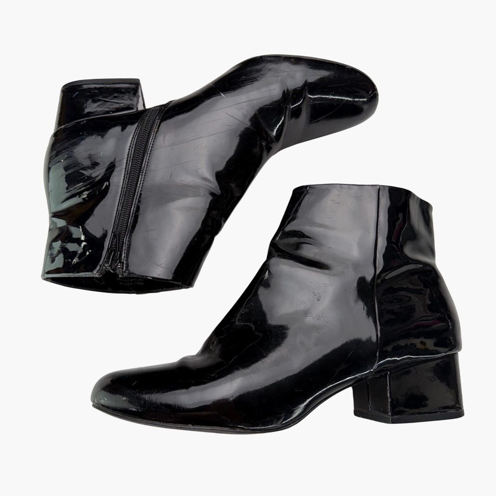 Aldo Black Patent  Ankle Boots Block Heel Side‎ Zipper Matrixcore Witchy Goth 10